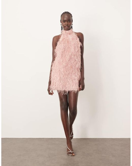 ARRANGE Getextureerde Mini-Jurk Met Halternek En Imitatieveren in het Pink