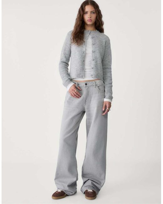 Stradivarius Gray Low Waist baggy Jeans