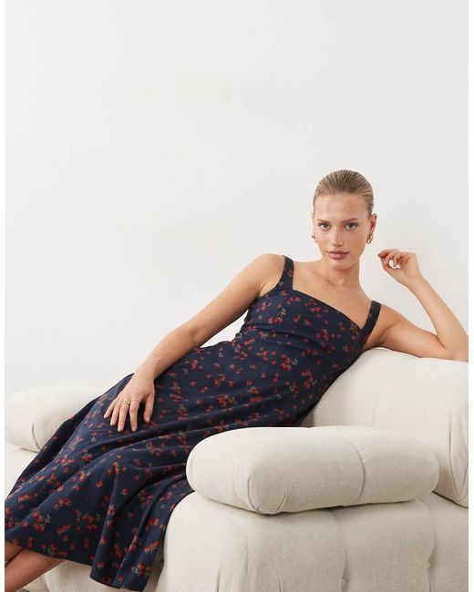 Abercrombie & Fitch Blue Sleeveless Midi Dress With Godet Hem