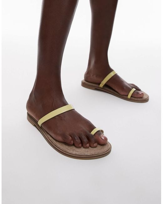 TOPSHOP Brown Kik Real Leather Toe Loop Flat Sandal