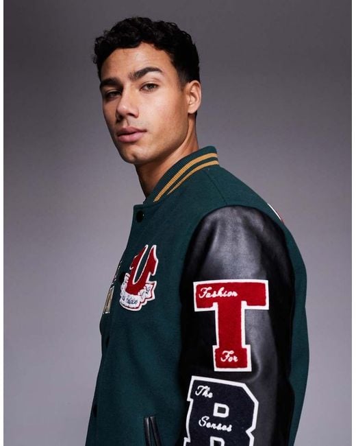 True Religion Blue Patch Embroidered Varsity Jacket for men