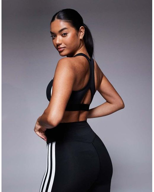 Adidas Originals Gray Adidas Training 3 Stripe Mid Support Sports Bra