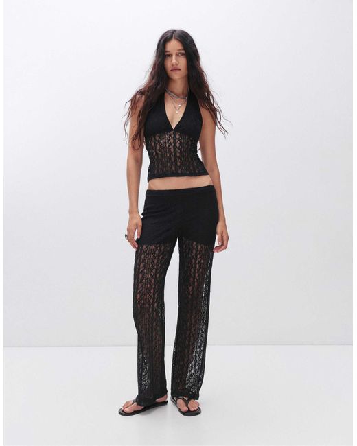 Pantalon ample en maille Pull&Bear en coloris Black