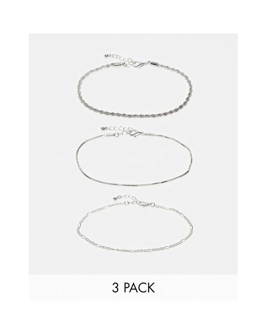 ASOS White – 3er-pack farbene fußkettchen mit verschiedenen ketten-designs