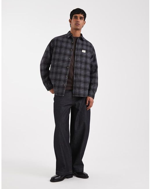 ASOS Gray Oversized Check Shirt With Badge for men