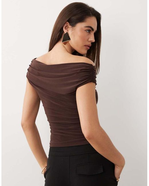 ASOS Black Soft Touch Ruched Shoulder Grazer Top