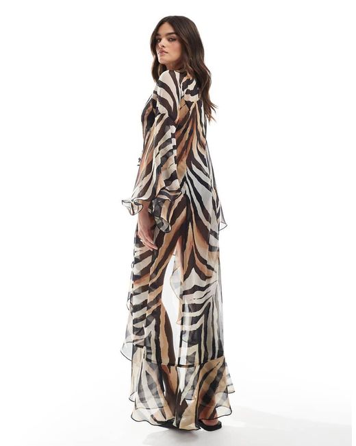 Miss Selfridge Chiffon Maxi Kimono Gewaad Met Zebraprint in het Multicolor