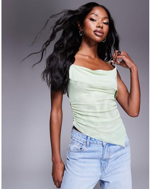 ASOS White Floaty Sheer Mesh Cowl Front Cami Top