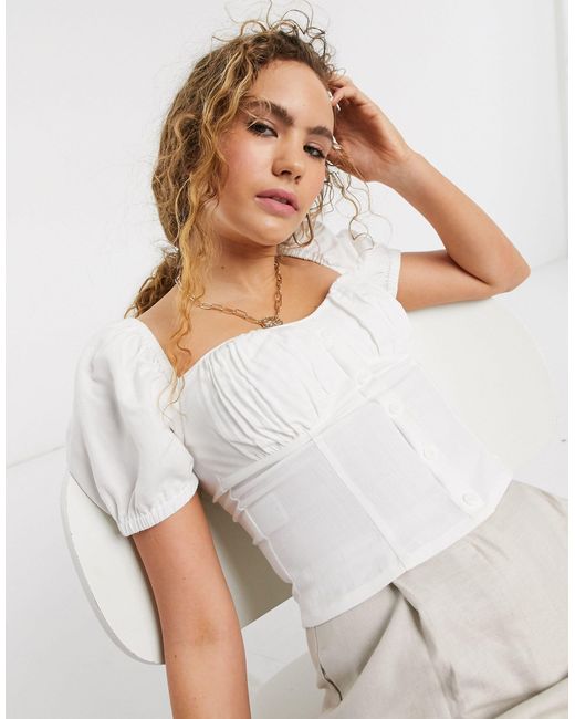 & Other Stories White Puff Sleeve Crop Top