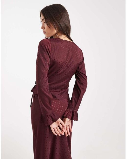 Wednesday's Girl Red V Neck Wrap Around Long Sleeve Floaty Top
