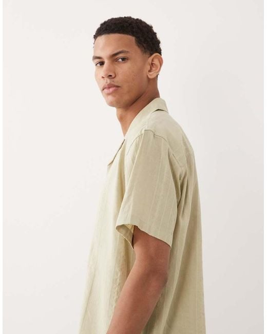 Jack & Jones Natural Premium Linen Blend Short Sleeve Shirt With Stripes for men