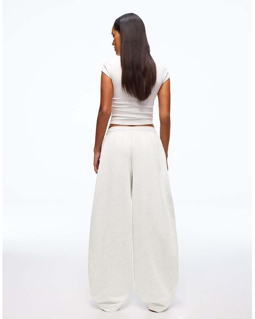 Bershka White Barrel Plush Trousers With Stoppers