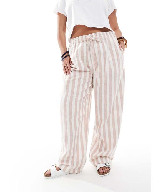 ASOS White Asos Design Curve Linen Look Pull On Tapered Trousers