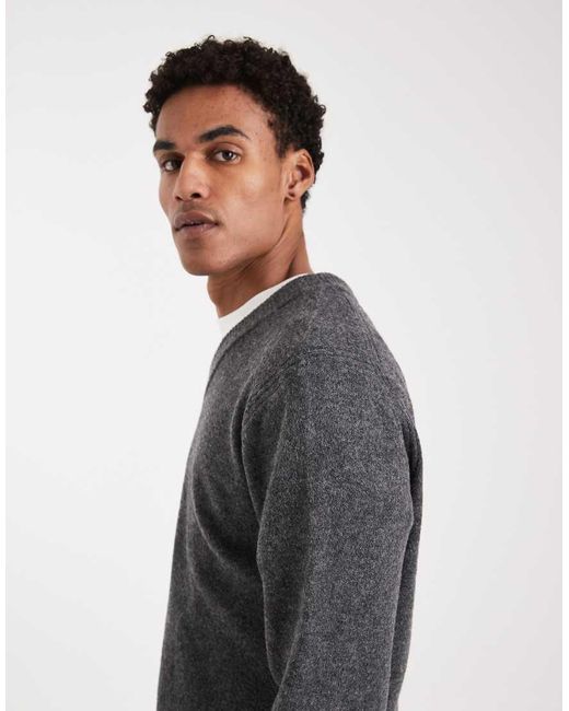 Only & Sons Gray Brushed Knit V Neck Jumper for men