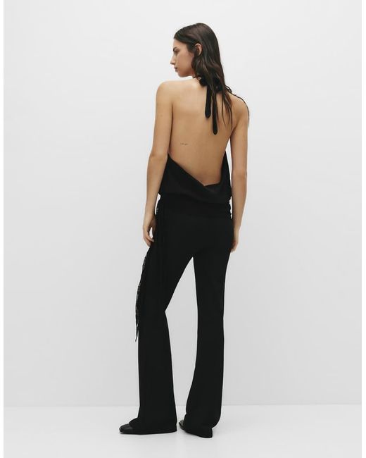 Pull&Bear Black Draped Halter Neck Bodysuit