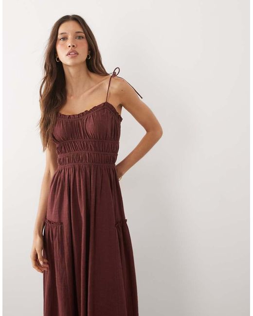 ASOS Brown Faith Beach Shirred Maxi Sundress