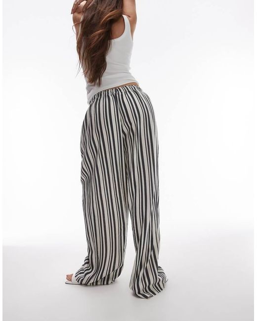 TOPSHOP Multicolor Stripe Linen Wide Leg Trouser