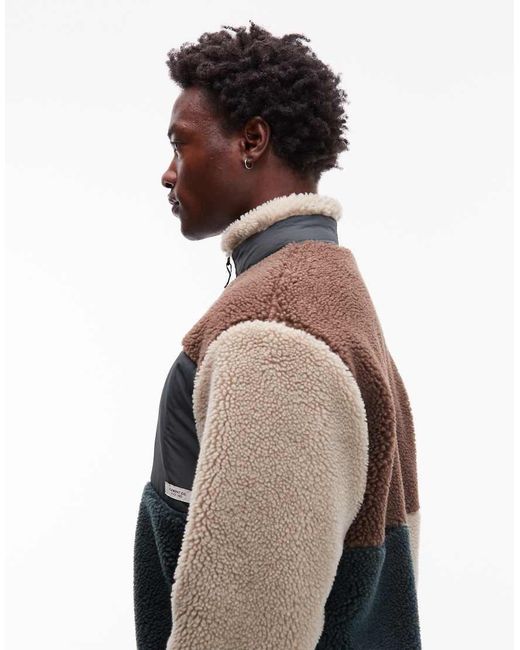 Element Gray Oak Patchwork Sherpa Zip Through Fleece for men