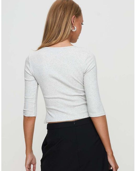 Princess Polly White Elaia Cotton Rich Slash Neck 3/4 Sleeve Top
