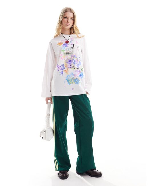 Monki White Oversize Long Sleeve T-shirt With Love Floral Front Print