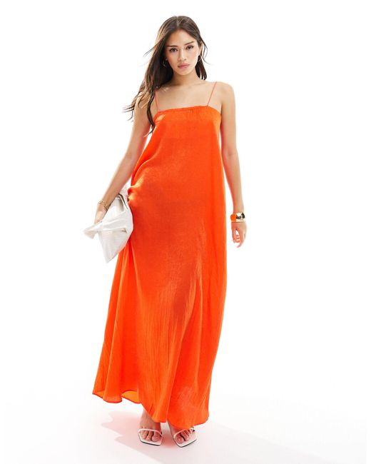 ASOS Orange Crushed Satin Slip Midi Dress