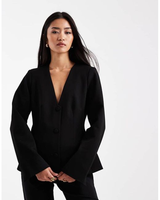 Object Black Stretch Tailored Cinched Waist Blazer