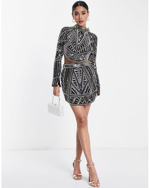 ASOS Black Co-ord High Neck Top With Pearl And Sequin Embellishment