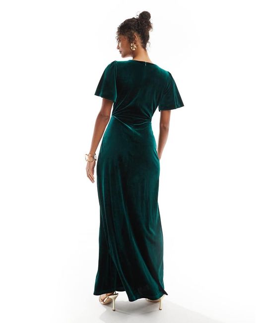 Maya Green Faux Wrap Velvet Bridesmaid Maxi Dress