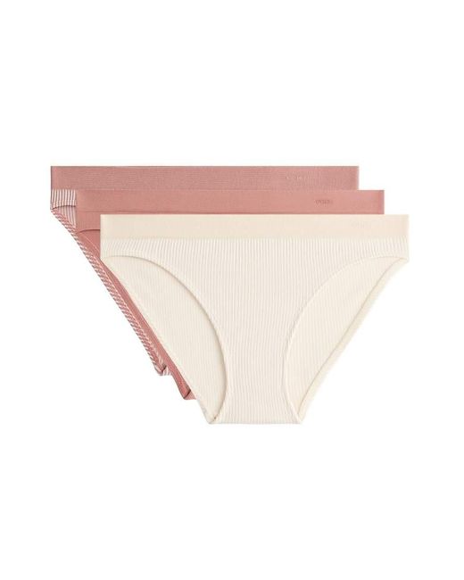 Oysho White 3 Seamless Soft-Touch Striped Classic Briefs