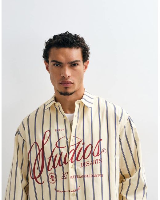 ASOS Yellow Boxy Oversized Stripe Shirt With Front Graphic for men