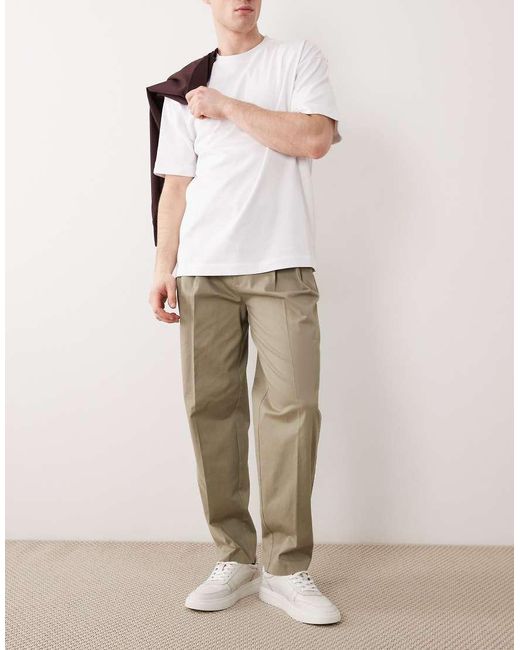 ASOS Natural Tailored Cotton Rich Oversized Tapered Chino Trousers for men