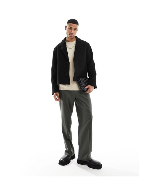 ASOS Black Oversized Wool Look Cropped Blazer Jacket for men