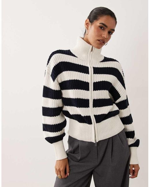 Gina Tricot White Rich Cotton Knitted Zip Cardigan