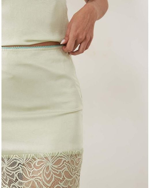 Motel Natural Garula Satin Lace Hem Midi Skirt