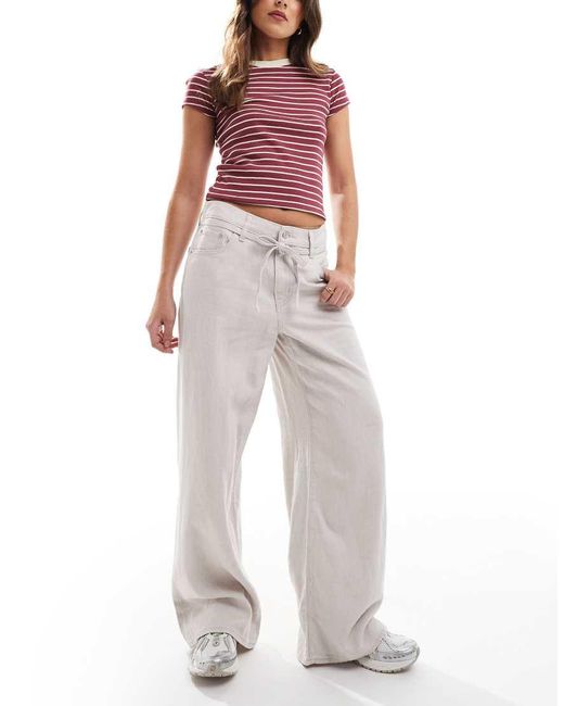 Levi's White Xl Straight Linen Blend Trousers With Tie Waist