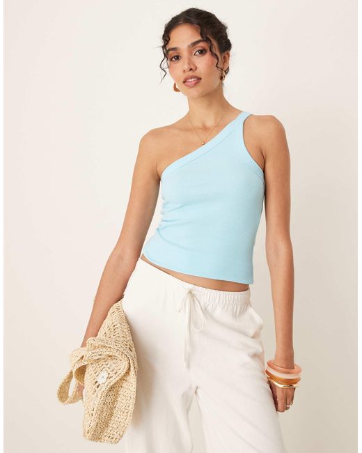 Abercrombie & Fitch Blue – geripptes asymmetrisches one-shoulder-top