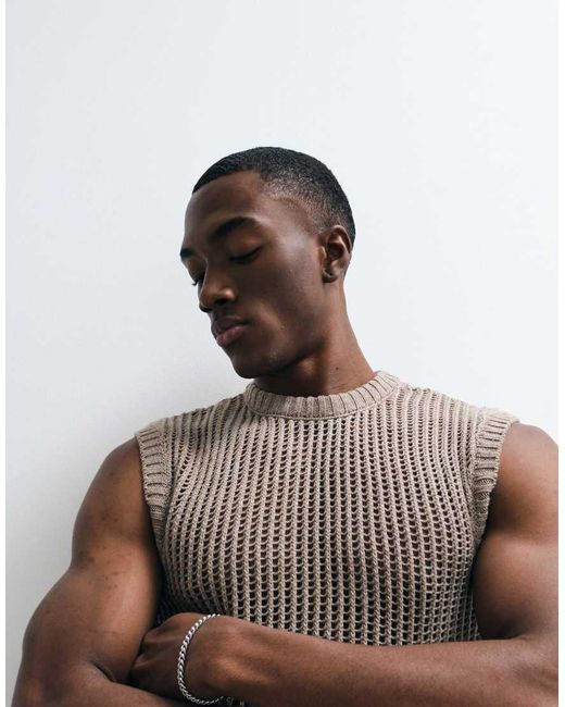 ASOS Natural Muscle Fit Open Knit Vest for men