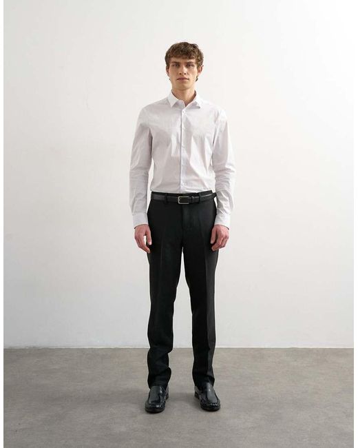 Topman White Slim Fit Long Sleeve Formal Stretch Shirt for men