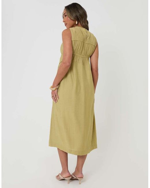 Threadbare Green Ruched Drawstring Midi Dress