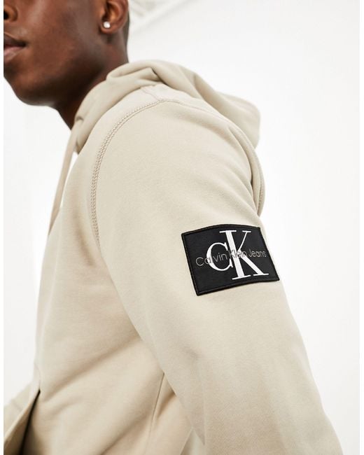 Sudadera color topo con capucha y parche del logo Calvin Klein de hombre de color Natural