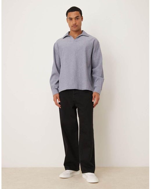 ASOS Oversized Seersucker Overhemd Met Borduursel in het Gray voor heren