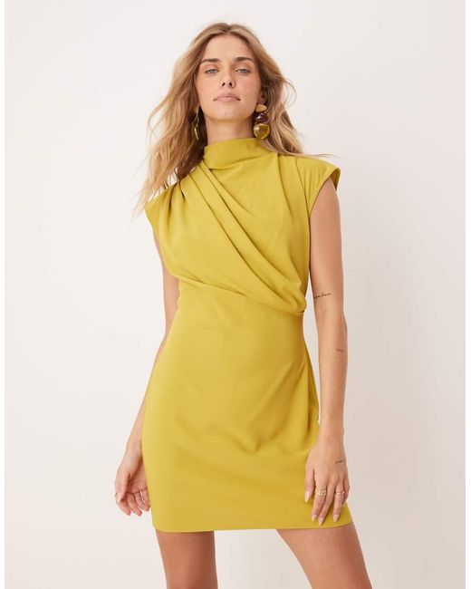 ASOS Yellow High Neck Sleeveless Mini Dress With Draped Neck