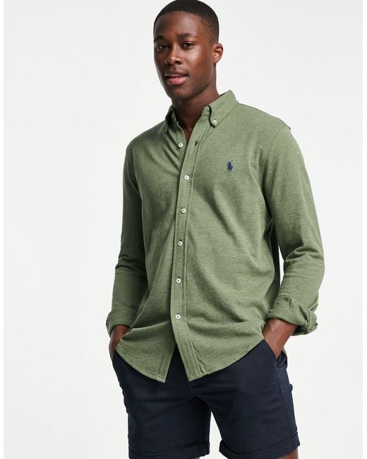 Polo Ralph Lauren Slim Fit Piqué Overhemd Met Knopen En Spelerslogo in het  Groen voor heren | Lyst NL