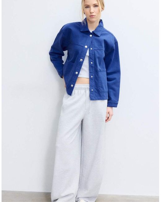 Stradivarius Blue Jacket With Patch Pockets