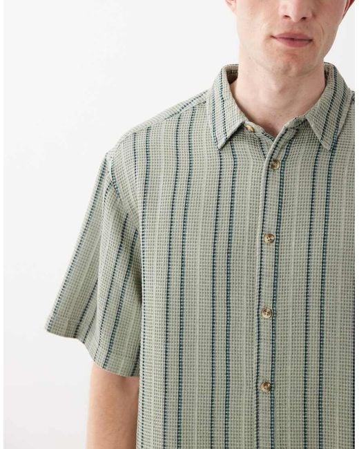 ASOS Gray Oversized Waffle Textured Stripe Shirt for men