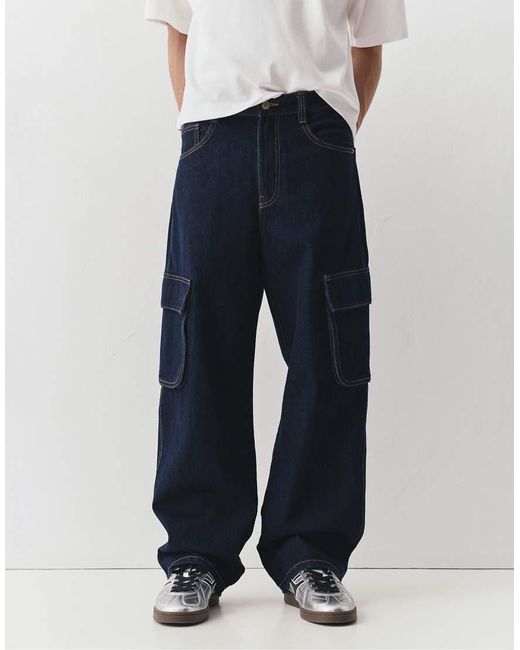 Pull&Bear White Baggy Cargo Jeans for men