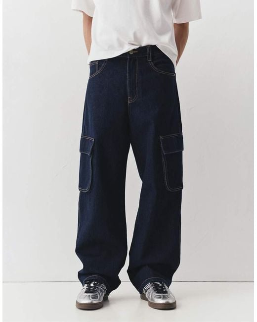Pull&Bear White Baggy Cargo Jeans for men