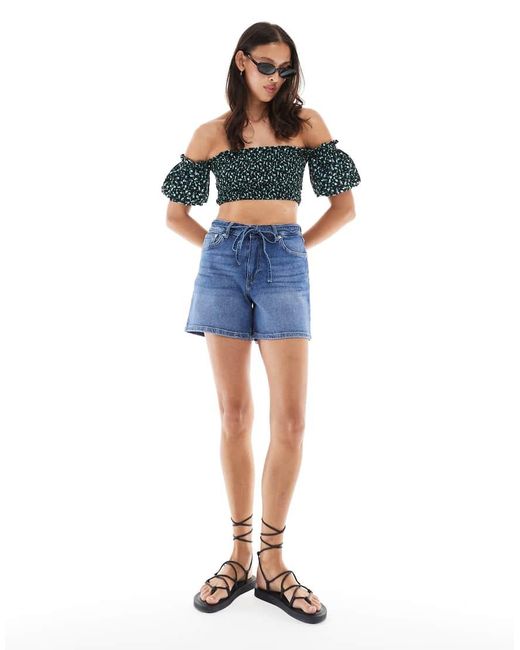 ONLY Blue Tie Detail Loose Fit Denim Short