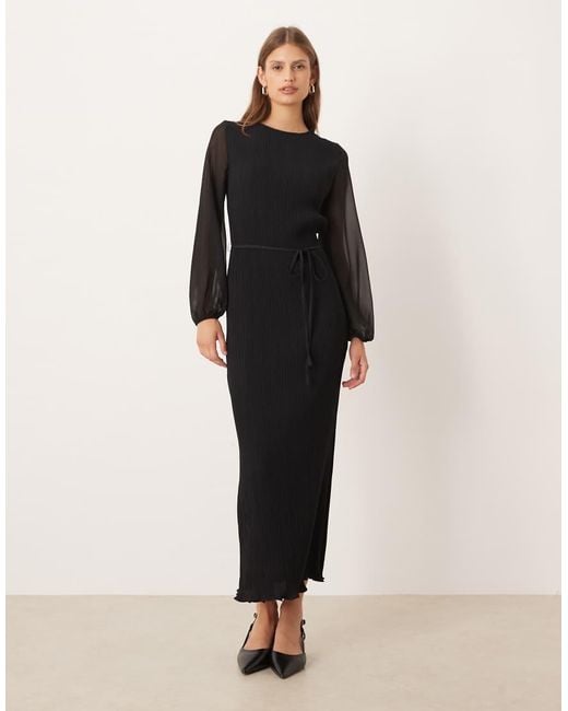 Never Fully Dressed Black Sheer Sleeve Plisse Midaxi Dress