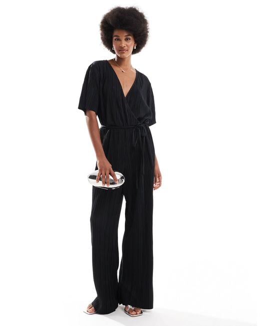 Vero Moda Black Plisse Wrap Front Jumpsuit